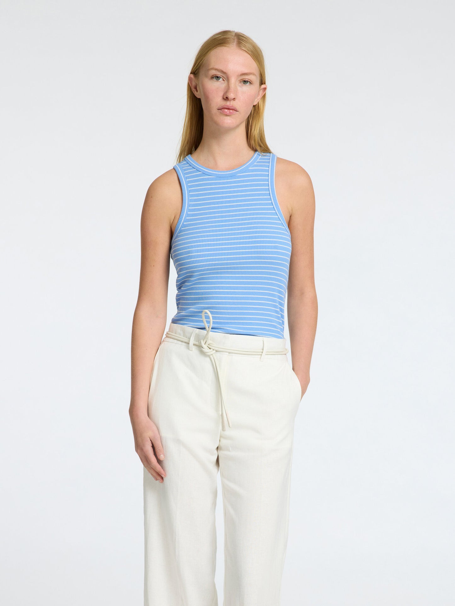 Tank top Anna o-neck striped, cornflower blue