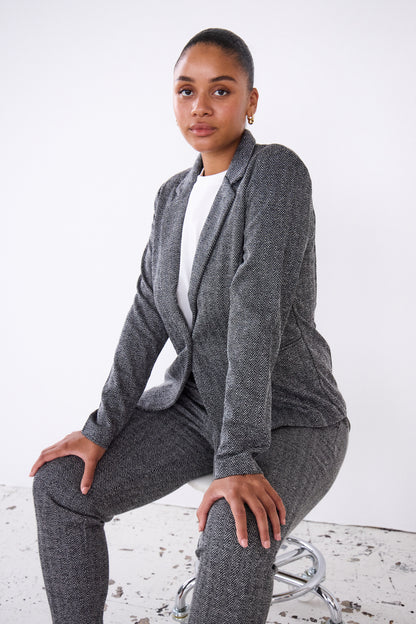 Kavaj Kate jacquard, black herringbone