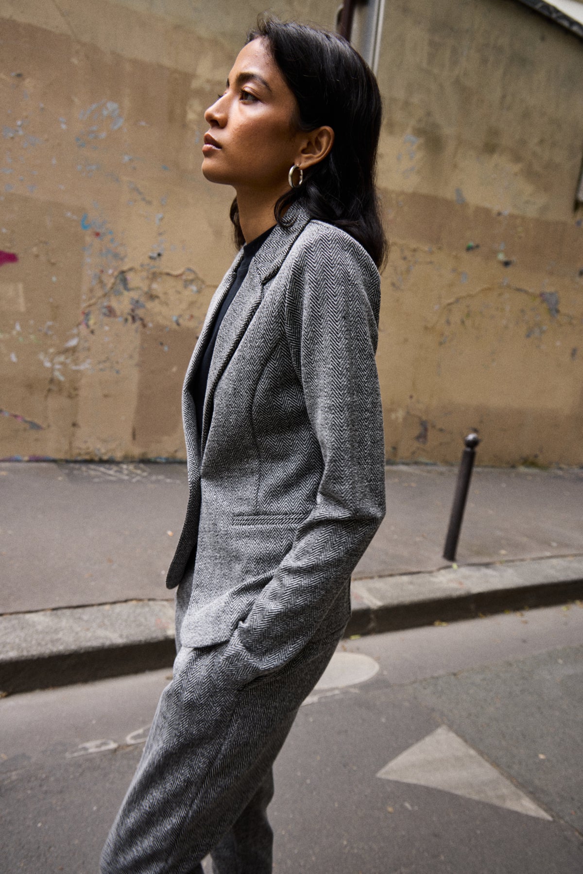 Kavaj Kate jacquard, black herringbone