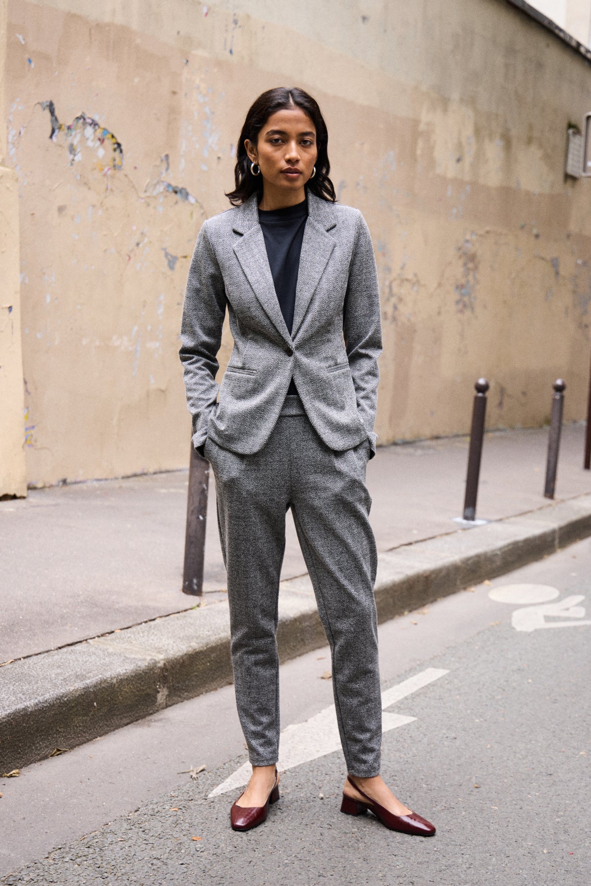 Kavaj Kate jacquard, black herringbone