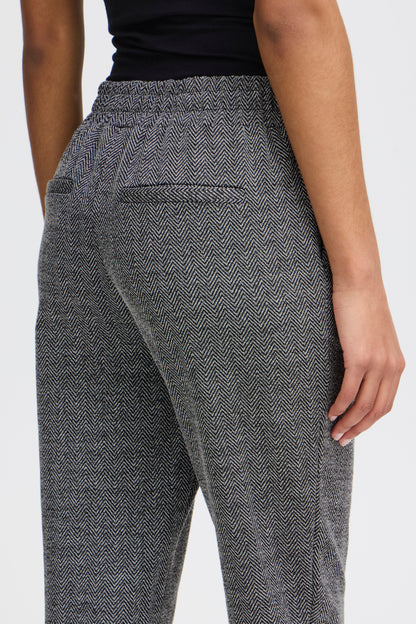 Byxa Kate jacquard, black herringbone