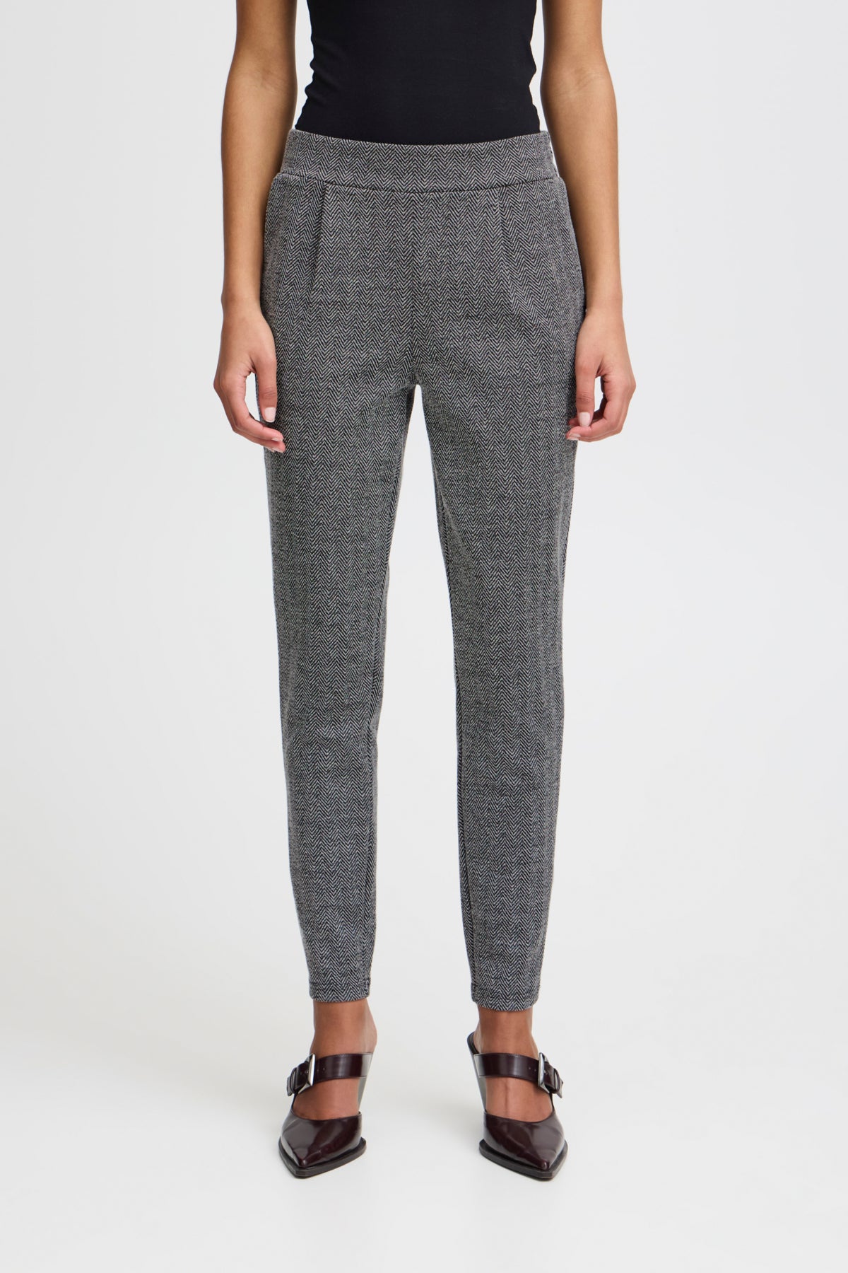 Byxa Kate jacquard, black herringbone