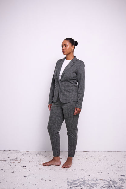 Byxa Kate jacquard, black herringbone
