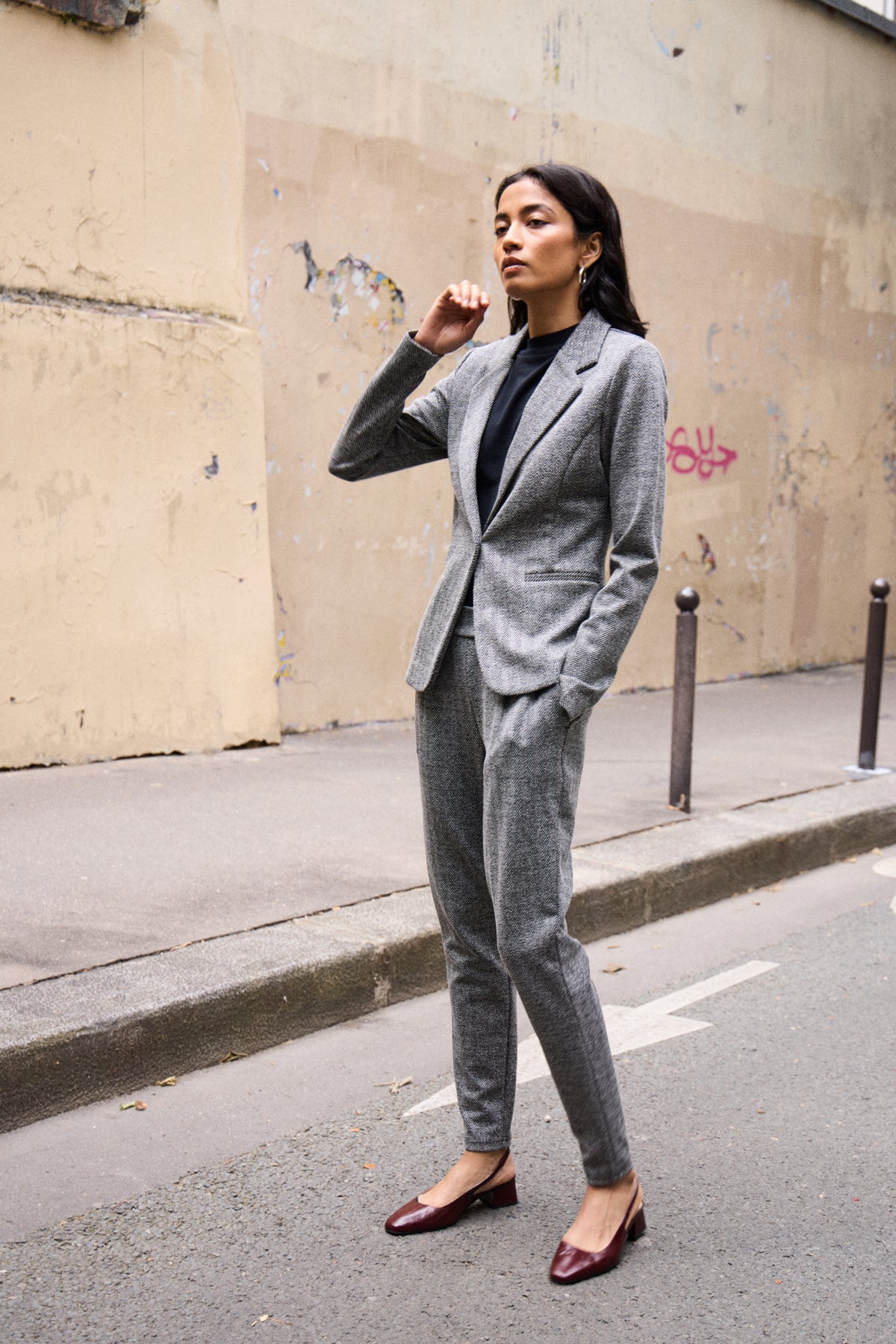 Kavaj Kate jacquard, black herringbone