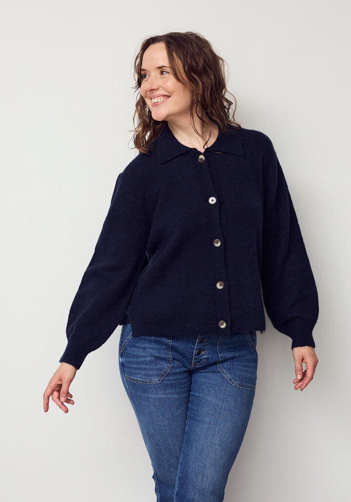 Cardigan Anna colar, navy melange