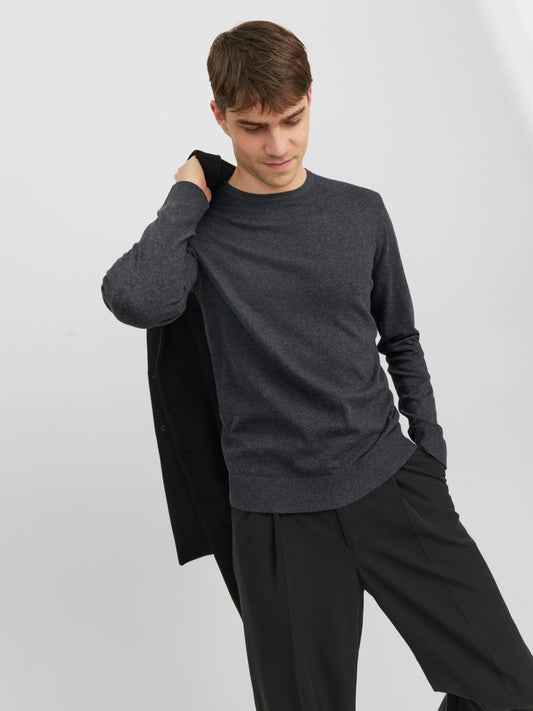 Tröja Emil crew neck, dark grey melange